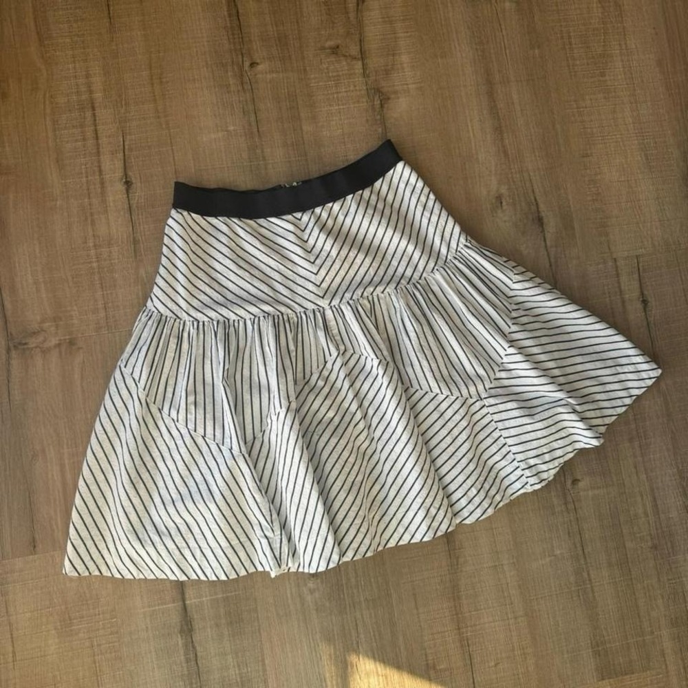 Maeve Drop Waist Skirt Women's Size 10 Black White Striped Flare Anthropologie - Picture 3 of 8